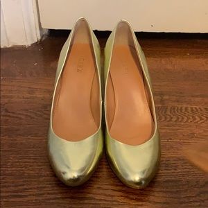 J Crew gold metallic wedges